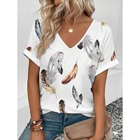 Women's T shirt Tee Striped Daily Print White Short Sleeve Fashion V Neck Summer Lightinthebox