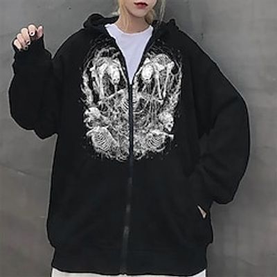 Inspired by Punk Gothic Skeleton  Skull Hoodie Outerwear Zip Up Anime Classic Street Style Outerwear For Men's Women's Unisex Adults' Hot Stamping 100% Polyester Lightinthebox