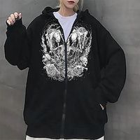 Inspired by Punk Gothic Skeleton  Skull Hoodie Outerwear Zip Up Anime Classic Street Style Outerwear For Men's Women's Unisex Adults' Hot Stamping 100% Polyester Lightinthebox - thumbnail