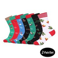 Men's 2 Pairs Crew Socks Men Socks Xmas Socks Red  Green Black-green Color Christmas Casual Daily Basic Medium Fall  Winter Thermal Lightinthebox - thumbnail