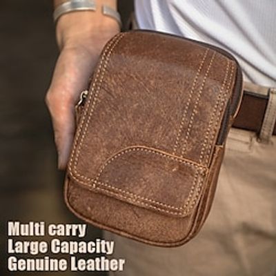 Men's Wallet Key Bag Mobile Phone Bag Belt Bag Leather Outdoor Daily Holiday Zipper Large Capacity Waterproof Lightweight Solid Color 6370 frosted brown Lightinthebox