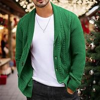 Men's Sweater Cardigan Sweater Cropped Sweater Christmas Sweaters Ribbed Knit Knitted Plain Shawl Collar Warm Ups Casual Christmas Daily Wear Clothing Apparel Fall  Winter Black Red S M L Lightinthebox - thumbnail