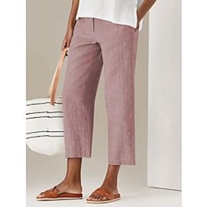 Women's Chinos Pants Trousers Linen  Cotton Blend Green Blue Pink Mid Waist Fashion Casual Weekend Side Pockets Ankle-Length Comfort Plain S M L XL XXL Lightinthebox