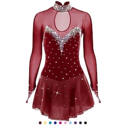 Figure Skating Dress Women's Girls' Ice Skating Dress Outfits Violet Lake Blue Black Mesh Spandex High Elasticity Competition Skating Wear Handmade Crystal  Rhinestone Long Sleeve Ice Skating Figure Lightinthebox