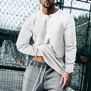 Men's T shirt Tee Corduroy Shirt Henley Shirt Tee Tee Top Plain Henley Street Vacation Long Sleeve Button-Down Clothing Apparel Fashion Designer Basic Lightinthebox