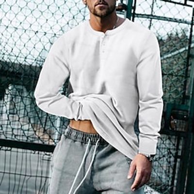 Men's T shirt Tee Corduroy Shirt Henley Shirt Tee Tee Top Plain Henley Street Vacation Long Sleeve Button-Down Clothing Apparel Fashion Designer Basic Lightinthebox
