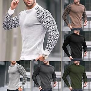 Men's Sweater Pullover Sweater Jumper Ribbed Knit Cropped Knitted Color Block Crew Neck Basic Stylish Outdoor Daily Clothing Apparel Winter Fall Black Army Green S M L miniinthebox