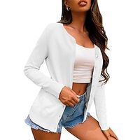Women's Cardigan Sweater Jumper Ribbed Knit Button Solid Color Crew Neck Stylish Casual Daily Going out Summer Spring Black White S M L Lightinthebox Women's Cardigan Sweater Jumper Ribbed Knit Button Solid Color Crew Neck Stylish Casual Daily Going out Summer Spring Black White S M L Lightinthebox