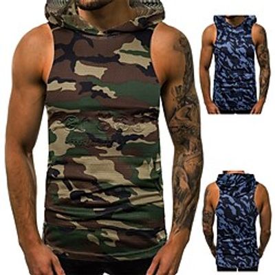 Men's Tank Top Vest 3D Print Graphic Patterned Camo / Camouflage Hooded Street Casual Print Sleeveless Tops Fashion Classic Comfortable Blue Army Green / Summer miniinthebox