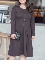 Yizhiyu Casual Women Solid Long Sleeve Dress