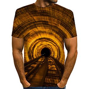 Men's T shirt 3D Print Graphic Optical Illusion Print Short Sleeve Daily Tops Basic Exaggerated Yellow miniinthebox