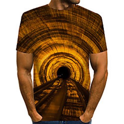 Men's T shirt 3D Print Graphic Optical Illusion Print Short Sleeve Daily Tops Basic Exaggerated Yellow miniinthebox