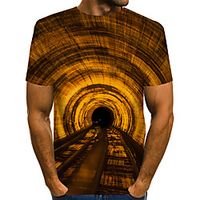Men's T shirt 3D Print Graphic Optical Illusion Print Short Sleeve Daily Tops Basic Exaggerated Yellow miniinthebox - thumbnail