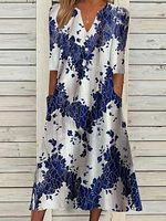 Half Sleeves V Neck Pockets Printed Midi Dress