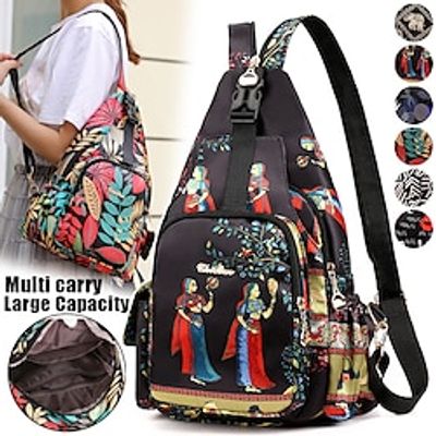 Women's Backpack School Bag Bookbag Mini Backpack School Outdoor Daily Geometric Flower Nylon Large Capacity Lightweight Durable Zipper Red lips Colorful leaves Purple leaves miniinthebox