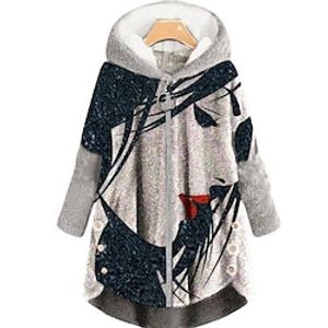 Women's Plus Size Teddy Coat Graphic School Vacation Long Sleeve Hooded Regular Fall Winter Gray L XL XXL 3XL 4XL Lightinthebox