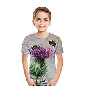 Kids Boys' T shirt Tee Short Sleeve 3D Print Floral Animal Beige Children Tops Summer Active Daily Wear Regular Fit 3-12 Years miniinthebox