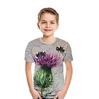 Kids Boys' T shirt Tee Short Sleeve 3D Print Floral Animal Beige Children Tops Summer Active Daily Wear Regular Fit 3-12 Years miniinthebox - thumbnail