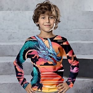 Boys 3D Dragon Tee Shirt Long Sleeve 3D Print Spring Fall Sports Fashion Streetwear Polyester Kids 3-12 Years Crew Neck Outdoor Casual Daily Regular Fit Lightinthebox