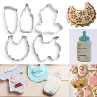 5 x Baby Clothes Bib Bottle Stroller Foot Fondant Baking Cookie Cutter Mold Set