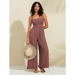 Smocked Wasit Sleeveless Strap Tencel Viscose Wide-legged Loose Beach Jumpsuit Lightinthebox