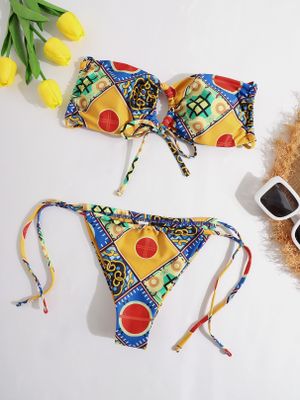 Tribal Print Adjustable Shoulder Straps Bikini Set Tribal Print Adjustable Shoulder Straps Bikini Set