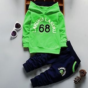 2 Pieces Toddler Boys Hoodie  Pants Outfit Letter Number Long Sleeve Set Casual Active Fashion Winter Fall 3-7 Years Light Green Lightinthebox