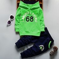 2 Pieces Toddler Boys Hoodie  Pants Outfit Letter Number Long Sleeve Set Casual Active Fashion Winter Fall 3-7 Years Light Green Lightinthebox - thumbnail