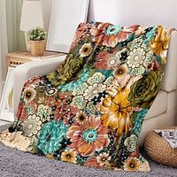 1pc Bohemian Floral Print Blanket Flannel Blanket Soft Warm Throw Blanket Nap Blanket For Couch Sofa Office Bed Camping Travelling Multi-purpose Blanket Gift for All Season Lightinthebox