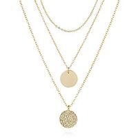 gold layered necklace three-layer necklace disc tube moon pendant necklace for women Lightinthebox - thumbnail