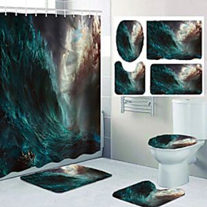 The Rough Sea Wave Print Bathroom Shower Curtain Leisure Toilet Four-piece Design miniinthebox