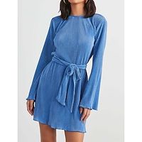 Women's Christmas Dress Casual Dress Plain Dress Mini Dress Lace up Outdoor Christmas Street Fashion Streetwear Crew Neck Long Sleeve 2023 Loose Fit Sky Blue Color S M L XL Size Lightinthebox - thumbnail