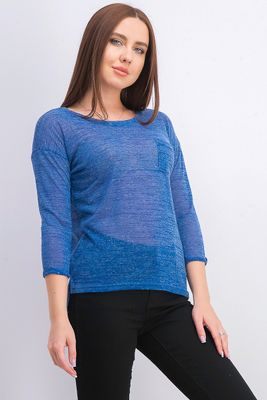 Womens 3/4 Plain Knit Top Blue Womens 3/4 Plain Knit Top Blue