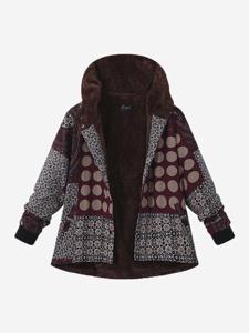 O-NEWE Vintage Printed Hooded Thick Coat