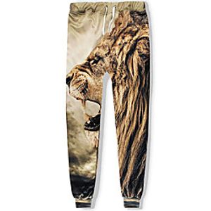 Men's Casual Athleisure Daily Sports Jogger Pants Sweatpants Pants Lion Animal Full Length 3D Print Drawstring Pocket Brown Lightinthebox