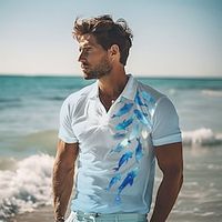 Carefree Interlude X Joshua Jo Men's School of Fish Printed Vacation Short Sleeve Polos Lightinthebox - thumbnail