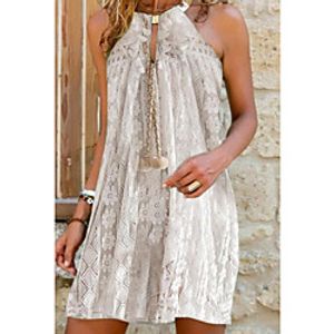 Women's A Line Dress Knee Length Dress White Sleeveless Solid Color Lace Patchwork Summer Round Neck Casual 2021 S M L XL XXL 3XL Lightinthebox