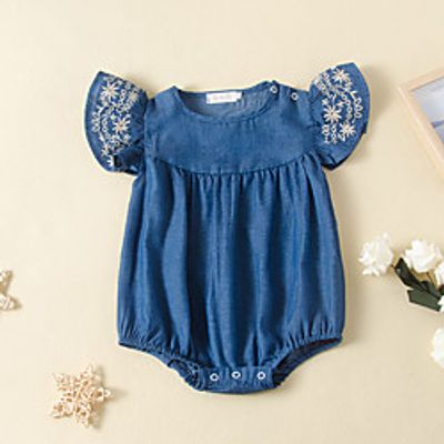 Baby Girls' Active Floral Print Short Sleeves Romper Blue miniinthebox
