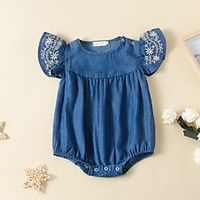 Baby Girls' Active Floral Print Short Sleeves Romper Blue miniinthebox - thumbnail