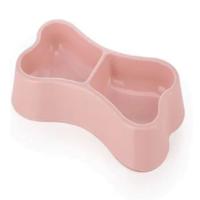 Pets Club Bone Shape Plastic Double Bowl 24.5X13X3.5Cm Pink