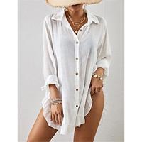 Women's White Dress Casual Dress Summer Dress Mini Dress Ruffle Button Holiday Vacation Beach Basic Shirt Collar Long Sleeve Loose Fit Black White Color S M L XL 2XL Size Lightinthebox