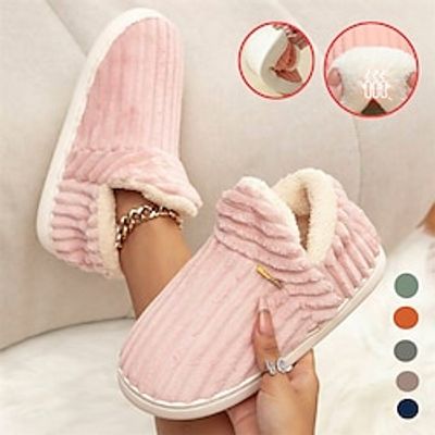 Women's Slippers Fuzzy Slippers Fluffy Slippers House Slippers Warm Slippers Home Daily Solid Color Winter Flat Heel Open Toe Fashion Casual Minimalism Microfiber Elastic Fabric Loafer Pink Navy Blue miniinthebox