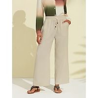 Women's Pants Trousers Full Length 100% Cotton Pocket Casual Daily Daily Wear Beige Summer Spring Fall S M L Lightinthebox