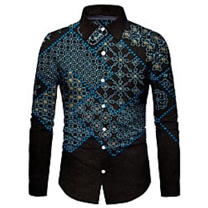 Men's Shirt 3D Print Geometry 3D Print Button-Down Long Sleeve Street Tops Casual Fashion Breathable Comfortable Black Lightinthebox