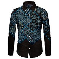 Men's Shirt 3D Print Geometry 3D Print Button-Down Long Sleeve Street Tops Casual Fashion Breathable Comfortable Black Lightinthebox - thumbnail