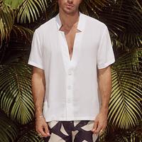 Men's Shirt Button Up Shirt Casual Shirt Summer Shirt Beach Shirt White Short Sleeve Plain V Neck Hawaiian Holiday Clothing Apparel Fashion Casual Comfortable Lightinthebox