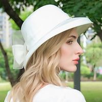Hats Fiber Bowler  Cloche Hat Bucket Hat Sun Hat Wedding Evening Party Elegant Wedding With Bowknot Headpiece Headwear Lightinthebox - thumbnail