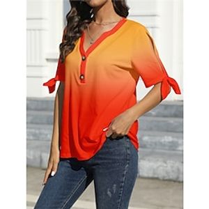 Women's T shirt Tee Color Gradient Red Print Short Sleeve Daily Going out Fashion V Neck Regular Fit Summer Lightinthebox