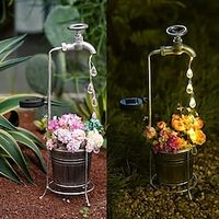 Solar Faucet Garden Stake with LED Lights Planter and Flowing Drip Metal Faucet Yard Lights Shower Garden Art Light Waterproof for Outdoor Lawn Garden Decorations (No Flowers) Lightinthebox - thumbnail