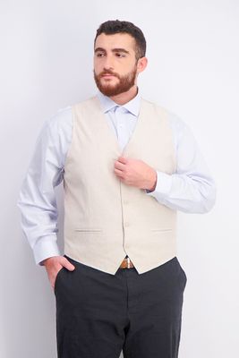 Mens Solid Linen-Blend Vest Khaki Mens Solid Linen-Blend Vest Khaki